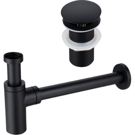 BALNEO – Klik Klak A Waschbeckenablaufset ohne Überlauf, schwarz + schwarzer runder Siphon aus Messing – Waschbecken-Set (1/5)