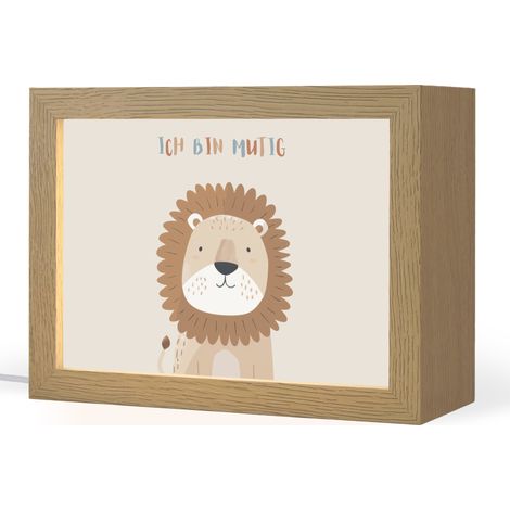 LUCE NOTTURNA PER BAMBINI Leone - Beige - Animale - Coraggioso - Citazione 20x15 cm