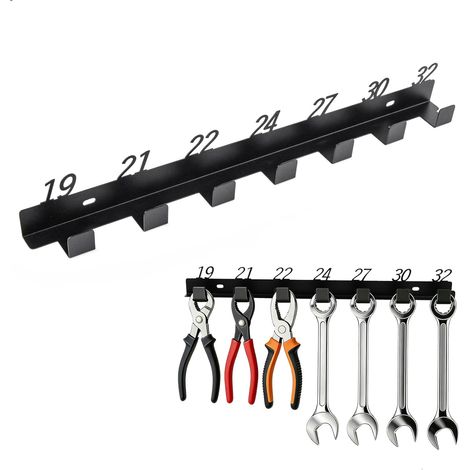 Porte Outils Mural, Rangement Outils Mural, Support Outils Mural pour Suspendre Divers Clés et Pinces, Support Tournevis Vis et Chevilles Incluses, Fixation Murale, Métal, Noir (1/5)