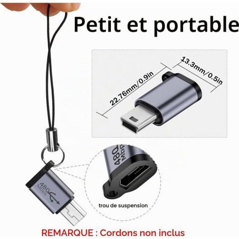 Adaptateur Usb Mâle Vers Micro Usb Femelle - Mini Usb 2.0 - Chargement Et Transfert De Données - 480 Mbps - 18 W - Lot De 2 (1/3)