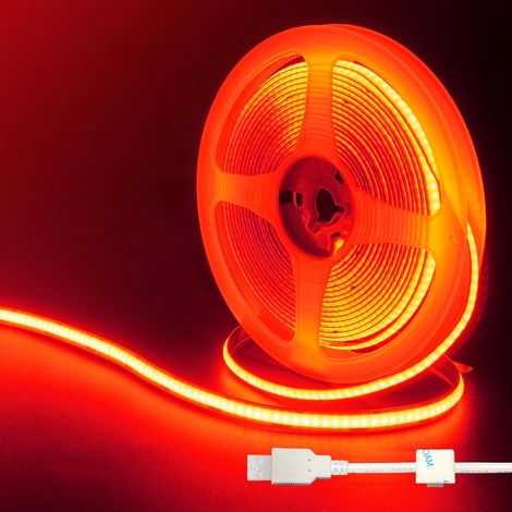 Bande LED COB USB 5V,9,84pieds/3m Rouge,320LEDs/m,largeur 8mm,non étanche IP20,câble USB de 1m,bande LED flexible pour décoration intérieure et bricolage (1/5)