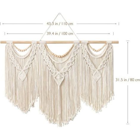 Macramé Tenture Murale Grande Chic Tissé Tapisserie Feuille Gland Art Coton Corde Bohème Macramé Décoration Murale (Perles en bois) (1/5)