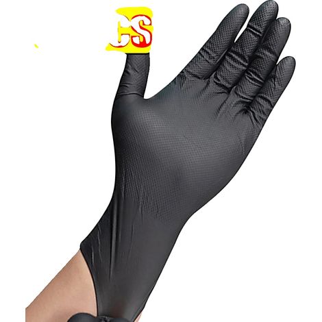 Gants en nitrile jetables, prise texturée, protection lourde, L, Noir - 50pcs-a (1/2)