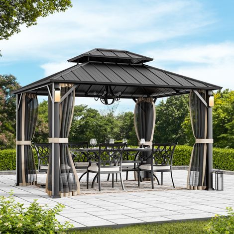 Modern Shade Pavillon 3 x 3.6 m Wasserdicht Stabil Hardtop Pavillion mit Doppeldach,Gartenpavillon für Hinterhöfe, Gärten und Rasenflächen (1/5)