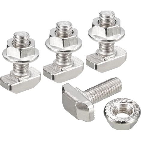 Vis en T avec Boulon M6x16mm et Écrous à Bride Hexagonale M6, 20 Ensembles de Boulons en T à Tête de Marteau et Tige en T pour Profilé en Aluminium de Série 30 (1/5)