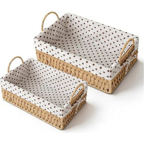 Set aus 2 Weidenkörben zur Aufbewahrung, Toilettenpapierhalter mit Griffen, für Badezimmer, leere Geschenkkörbe, Picknicks im Freien und als Dekoration für Zuhause. (1/5)