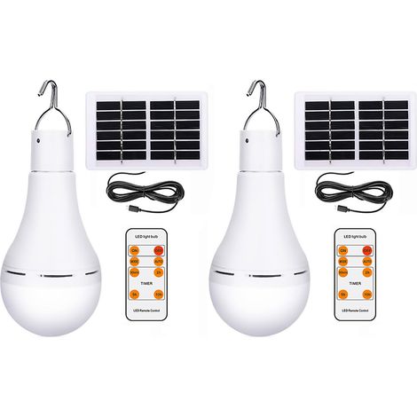 Lampadina LED solare da 7W – Luce notturna da campeggio per esterni – con pannello solare da 1,2W + batteria da 1500mAh + telecomando – Bianca