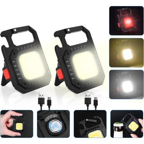 Mini lampe torche COB avec anneau porte-clés, rechargeable, 800 lumens, 7 modes d'éclairage, étanche, avec indicateur de batterie, pour les réparations, les garages et (1/5)