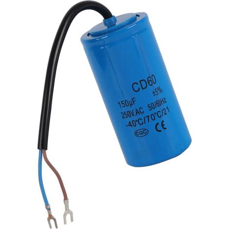 Condensateur de démarrage CD60 avec fil conducteur 250 V CA 150 µF 50/60 Hz pour moteur/compresseur d'air