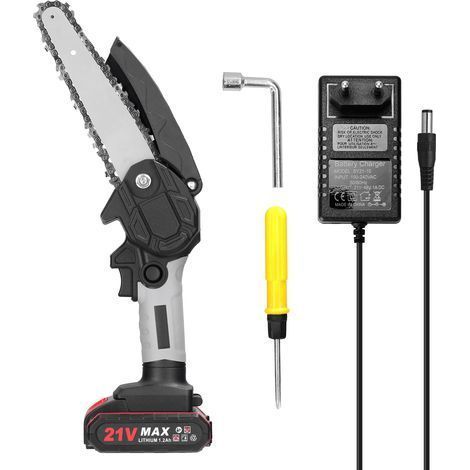 Scie électrique portable 21 V de pour l'élagage, tronçonneuse compacte pour fendre le bois, scie à main au lithium-ion avec batterie et chargeur,1 batterie,15 cm