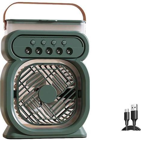 3 Vitesses Climatiseur Mobile,Mini Climatiseur Silencieux,Refroidisseur D'air,Humidificateur,Vert,Ventilateur Brumisateur Eau,avec ,Lumière de Nuit,Minuterie,pour Maison Bureau (1/5)