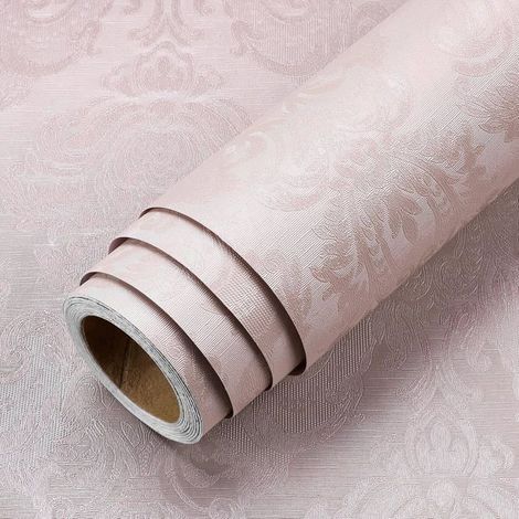 Papier Peint Uni Rose Texturé Tapisserie Autocollante Murale Florale Baroque 40Cm X 200Cm Papier Peint Adhesif Mural Chambre[BI168] (1/4)