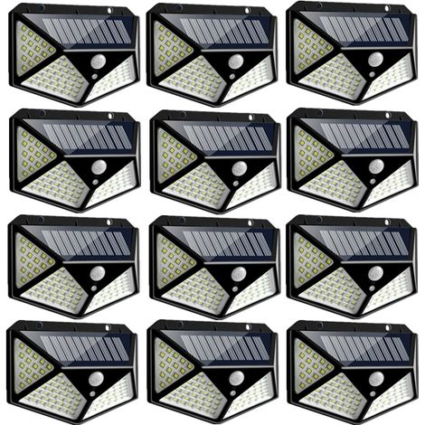 Highsam – Lampe solaire 100LED IP65 étanche – Détection PIR 120° – Installation 3-5M – Éclairage 270° – Lot de 12