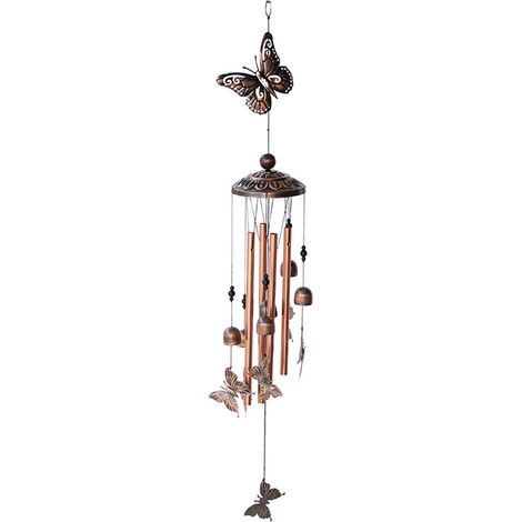 Carillon éolien d'extérieur avec 4 tubes en aluminium, 6 clochettes, étanche, idéal pour Noël, la fête des mères, les cadeaux, un balcon, une fête ou un jardin (papillon). (1/5)