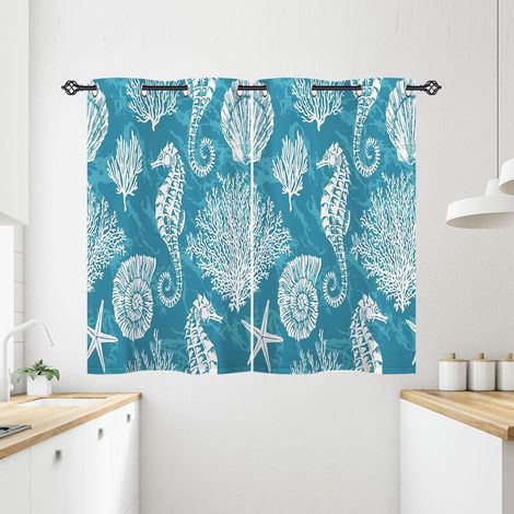 Rideau Occultant Océan Hippocampe Coraux Tenture Opaque à Oeillets Draperies Intérieurs Rideau Thermique Isolant pour Maison Chambre Salon Fenetre 2 Pièces L 71 x H 138 cm - 71L X 138H cm (2 Panneaux) (1/5)
