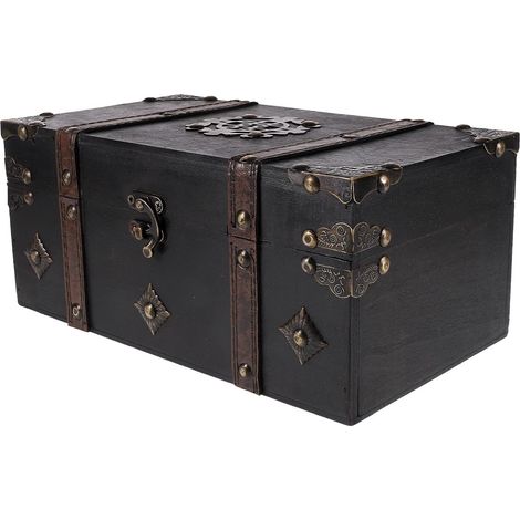 Boîte à Bijoux en Bois Vintage Serrure Coffre Trésor Gris Vieilli Boîte de Rangement pour Bijoux Certificats et Livres Organisateur Multifonction pour Bureau et Maison (1/4)