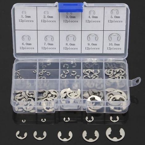 Circlips extérieurs 120 pièces acier inoxydable, dimensions 1.2 à 10 mm, résistants à la corrosion pour fixation (1/4)