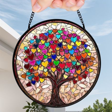 30 cmDécoration attrape-soleil fleurs oiseaux papillons en vitrail, suspension fenêtre, cadeau maman (1/5)