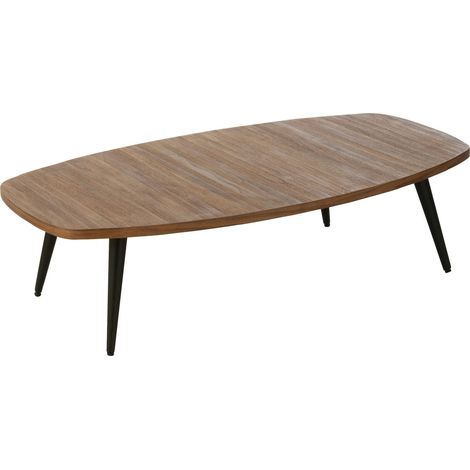 Table basse rectangulaire teck naturel et pieds métal élégant - Teck naturel et métal noir (1/5)