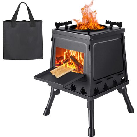 Réchaud de camping, acier au carbone, 22 x 22 x 35 cm, 24 x 24 x 10 cm, 3,2 kg, supports de casserole réglables (1/5)