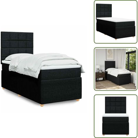 vidaXL Sommier à lattes de lit avec matelas Noir 90x190 cm Tissu (1/5)