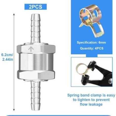Clapet Anti-Retour Alu 6mm – 2 Pièces + 4 Pinces pour Carburant, Huile, Eau – Moto/Bateau/Voiture (1/5)