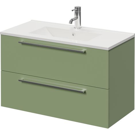 Napoli 390 Olive Green 800mm Wall Mounted 2 Drawer Vanity Unit with Angel Basin - 800mm - Chrome 480mm Handle