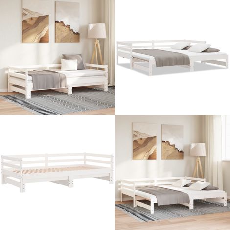 Ausziehbares Tagesbett Weiß Massivholz Kiefer 2x(90x200) cm - Holzsofa - Tagesbett (1/5)