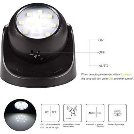 Projecteur Led - Detecteur De Mouvement - Pour Interieur Et Exterieur - Alimentation Piles - 9 Led - 30 S D'activation - 10-15 M De Portee (1/4)