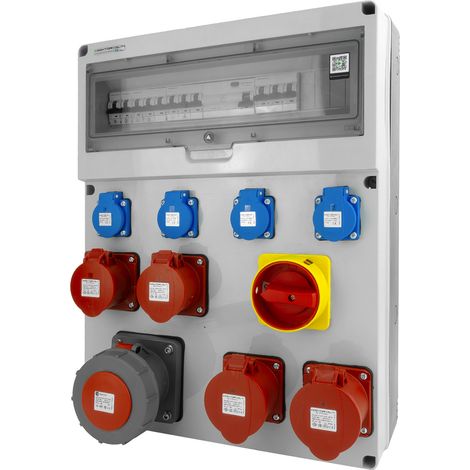Coffret électrique de chantier GR 16A/32A/63A CEE 4×230 V Schuko avec protections VDE Doktorvolt, coffret électrique Erbetka DV-6524-D (1/4)