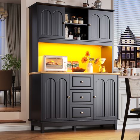 MEUBLIV buffet haut 120x40x180 cm noir et naturel – LED App, anti-basculement (1/5)