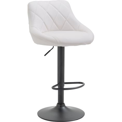 Sgabello da bar girevole in materiale sintetico bianco con cuciture decorative poggiapiedi in metallo nero TDB10588