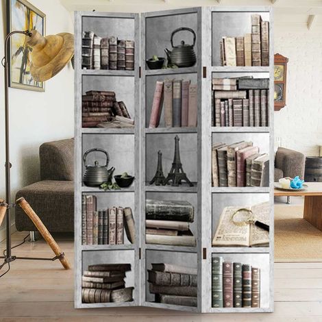 Paravento Separe 3 Pannelli Con Stampa Fronte Retro Libreria Divisorio 180x120cm (1/5)