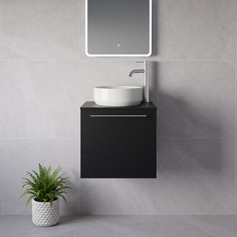 Napoli 390 Nero Oak 500mm Wall Mounted Single Drawer Vanity Unit for Countertop Basins - 500mm - Chrome 320mm Handle