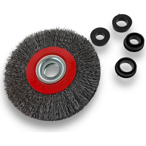 Brosse circulaire ACIER Ø 125 mm Epaisseur 2 rangs Fil dur 0.30 mm ondulé Alésage 16 mm Touret meuleuse affûteuse ponceuse Brossage décapage polissage dérouillage Kibros 234127AT (1/5)