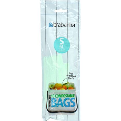 Brabantia 419683 PerfectFit Sacchetti Compostabili Tipo S 6 litri 10 Pezzi a base vegetale colore Verde (1/4)