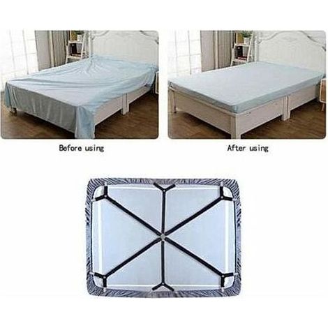 Tendeur Drap Housse Drap Attaches Réglable 6 Côtés, pour Tous Les Matelas Ronds et Carrés (3 Voies Noir), (1/2)