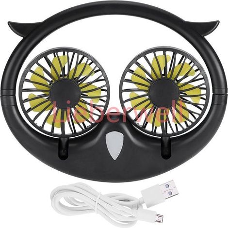 Ventilateur cou libre hibou noir, portable et pliant, USB, design mains,libres, confort et légèreté (1/5)