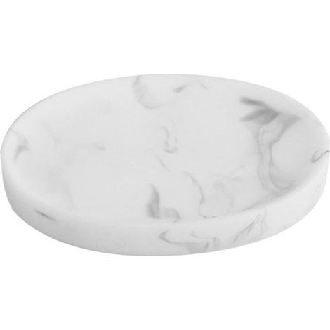 Porte-savon rond blanc à motif marbre avec système d'égouttage (1/5)