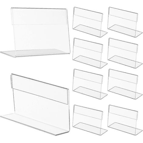 Petit porte-affiches en acrylique avec 20 porte-étiquettes transparents, base stable en forme de L (1/5)
