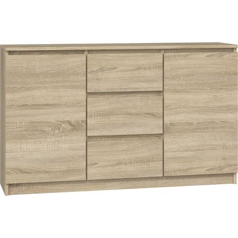 CDF Moderne Kommode 2D3S (2 Türen, 3 Schubladen) Farbe: Eiche Sonoma Aktenschrank, für kleine Gegenstände Ideal für Wohnzimmer, Schlafzimmer, Kinderzimmer, Jugendzimmer und Büro Einlegeböden (1/3)