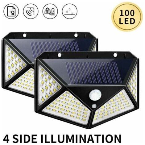Lampe Solaire Extérieur 100 LED, Éclairage Solaire 1000 Lumens Extérieur Solaire Détecteur de Mouvement sans Fil Étanche Spot Solaire Lumière Puissant, éclairage Solaire Extérieur avec Détecteur (1/4)