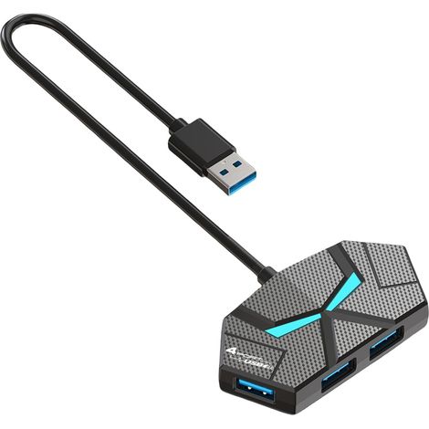 Hub USB 3.0 à 4 ports 5 Gbit/s haute vitesse alimenté par transmission USB pour ordinateur portable (noir, 1,2 m) (1/5)