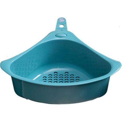 Filtre D’évier Triangulaire en Plastique Bleu avec Ventouse Panier de Drainage D’angle, Boucle Plastique Incluse, Format Compact Cuisine (1/5)