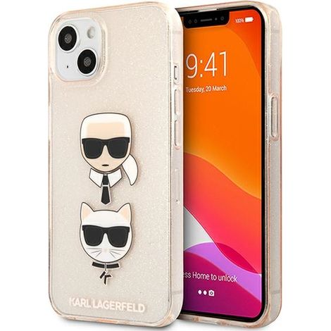 Funda para iPhone 13 mini con diseño de Karl Lagerfeld Glitter Karl & Choupette (Oro) (1/5)