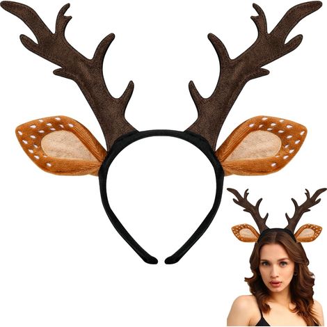 Serre-tête mignon pour femme avec oreilles et bois de renne - Accessoire de déguisement de cerf pour adulte, idéal pour Halloween, Noël et les fêtes costumées - Une idée parfaite (1/5)