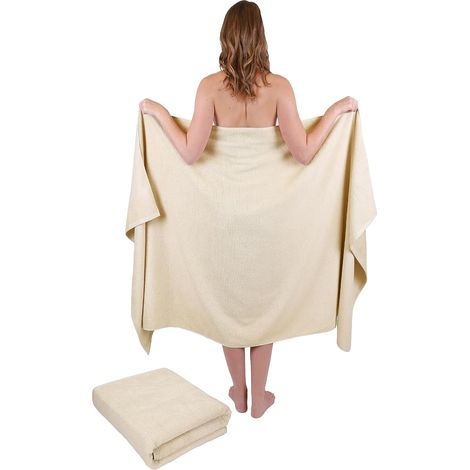 Lot de 2 Draps de bain,100% Coton,400g/m²,Sable,100x200 cm,Sauna Plage (1/5)