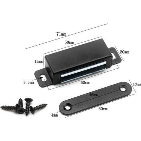 Magnetic Door Catch - 40 kg Holding Force - Stainless Steel Housing - For Cabinets Drawers Sliding Doors Glass Doors - Black - 1 Piece (1/5)
