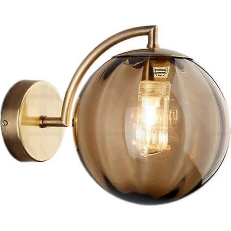 Applique murale globe en verre ambré de 15 cm de diamètre avec support en laiton et fixation métallique, pour tables, chambre, salon, salle à manger, couloir, installation facile (1/5)