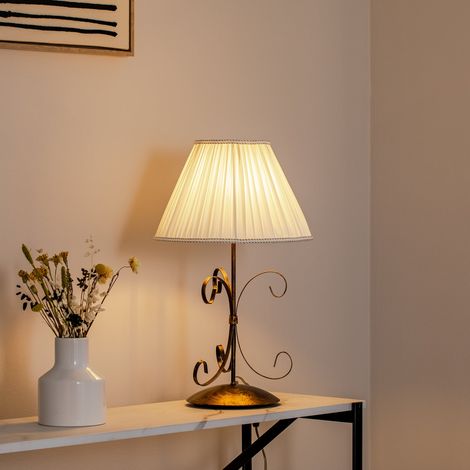 [GEBRAUCHT] B-Ware Tischleuchte Lampe Grande Odino Textil Bronze Creme Schalter Metall E27 Led 57cm
